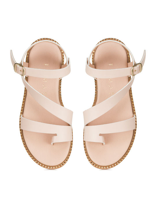 Leather Women's Flat Sandals in Pink Color