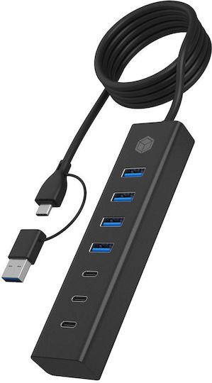 Icy Box Hub 7 Porturi USB 3.2 cu Conectare USB-A / USB-C