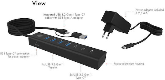 Icy Box Hub 7 Porturi USB 3.2 cu Conectare USB-A / USB-C