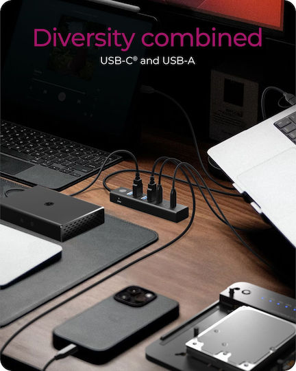 Icy Box Hub 7 Porturi USB 3.2 cu Conectare USB-A / USB-C