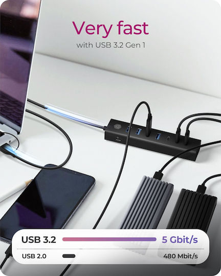 Icy Box Hub 7 Porturi USB 3.2 cu Conectare USB-A / USB-C