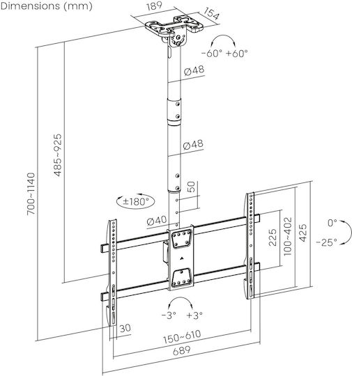 Maclean Energy MC-112 B Βάση Τηλεόρασης Οροφής έως 86" και 60kg