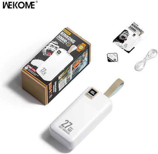 WK WP-96 Power Bank 30000mAh 27W with 2 USB-A Ports and USB-C Port White