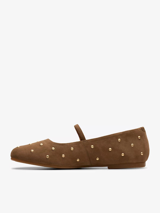 Livia Stud Wildleder Damen Ballerinas in Braun Farbe