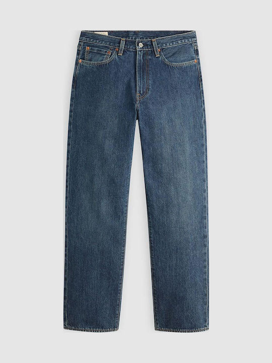Check The Score Men's Jeans Pants with Loose Straight Fit Blue