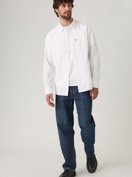 Check The Score Men's Jeans Pants with Loose Straight Fit Blue