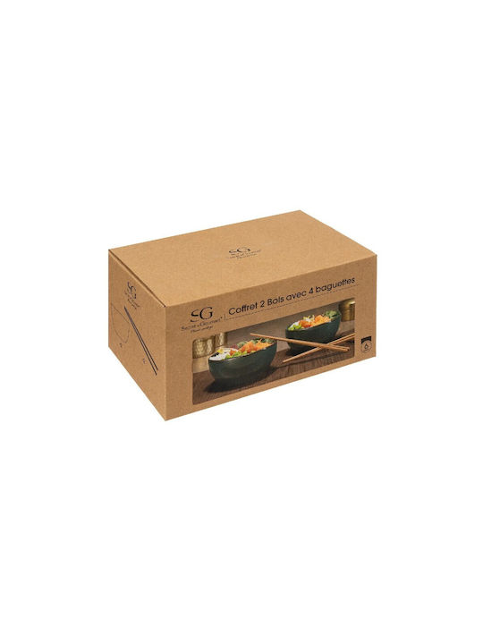 Secret de Gourmet Servierschüssel Rund Keramik Grün mit Durchmesser 15cm 2Stück