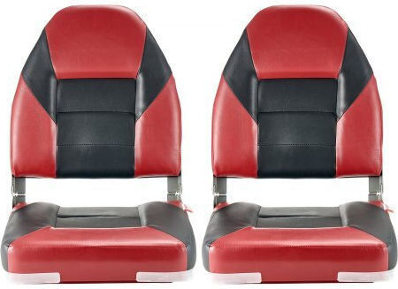 Vevor Boat Seat High Backrest Folding Boat Seat Sponge Cushion Black & Red