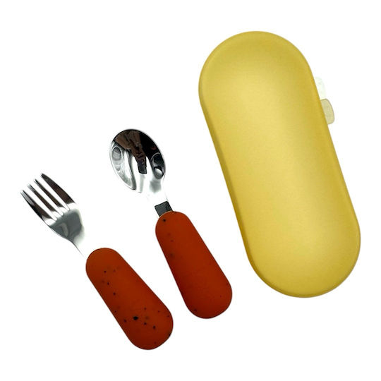 Dodo's Land Baby Set with Fork made of Silicone in Case Orange 2pcs
