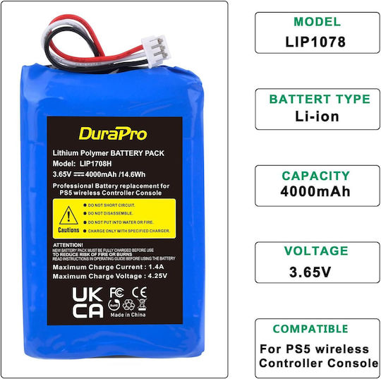 Lip1078 4000 mAh Batterie Kompatibel mit Sony PS5 Playstation 5 Dualsense Controller Durapro