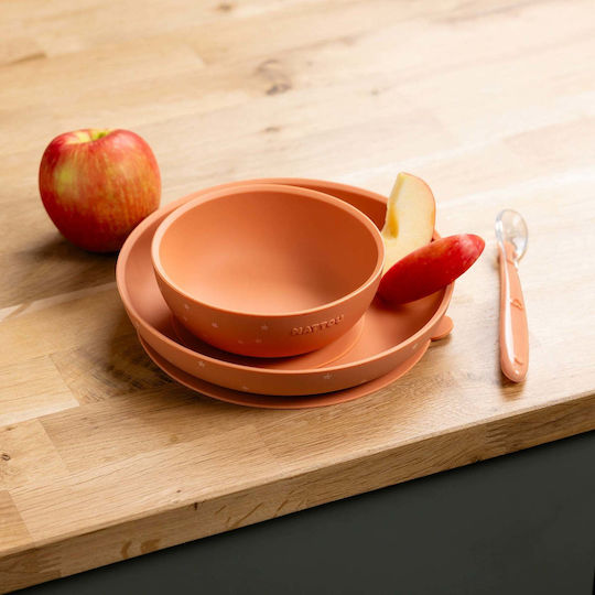 Nattou Feeding Set made of Silicone Orange 3pcs