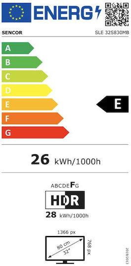 Sencor Smart Τηλεόραση 32" HD Ready LED SLE 32S830MB (2025)