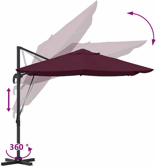Hanging Metal Burgundy Parasol 3.52x2.51xH2.6m