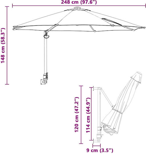 Wandmontierter Rundschirm aus Aluminium Beigen Durchmesser 2,5 m x Höhe 1,48 m