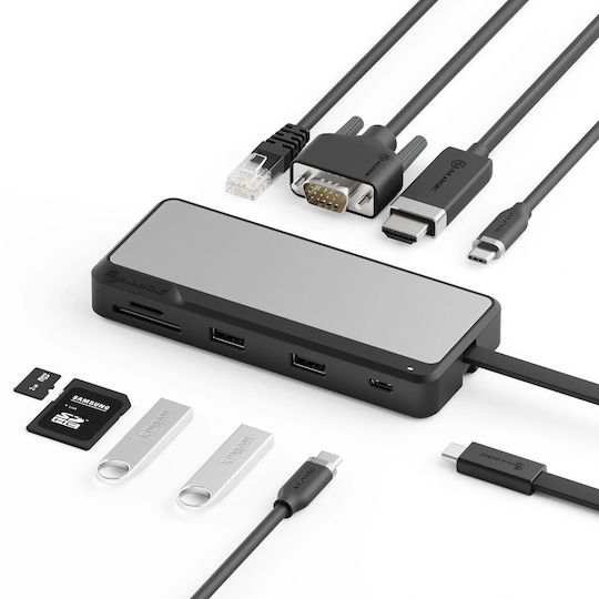 Alogic Fusion USB-C Docking Station με HDMI Ethernet και σύνδεση 2 Οθονών Ασημί