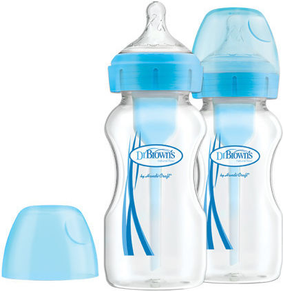 Dr. Brown's Plastic Baby Bottle Natural Flow Options Anti-Colic with Silicone Nipple for 0+, 0+ m, months Blue 270ml 2pcs