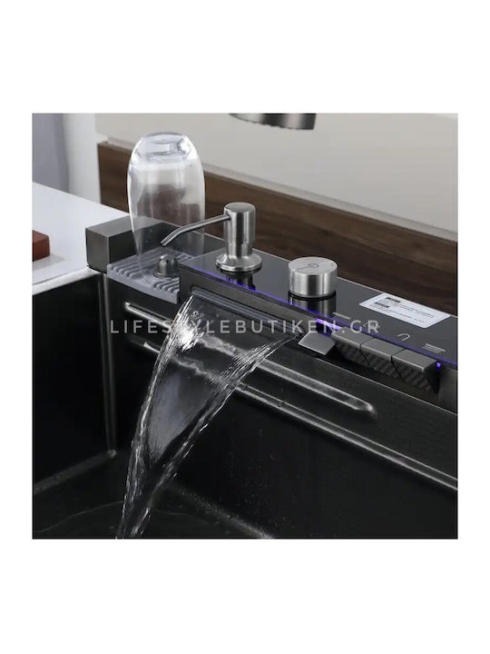 Naron Επικαθήμενος Νεροχύτης Inox Brushed με Μπαταρία Μ75xΠ46cm Γκρι