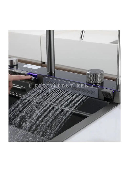 Naron Επικαθήμενος Νεροχύτης Inox Brushed με Μπαταρία Μ75xΠ46cm Γκρι