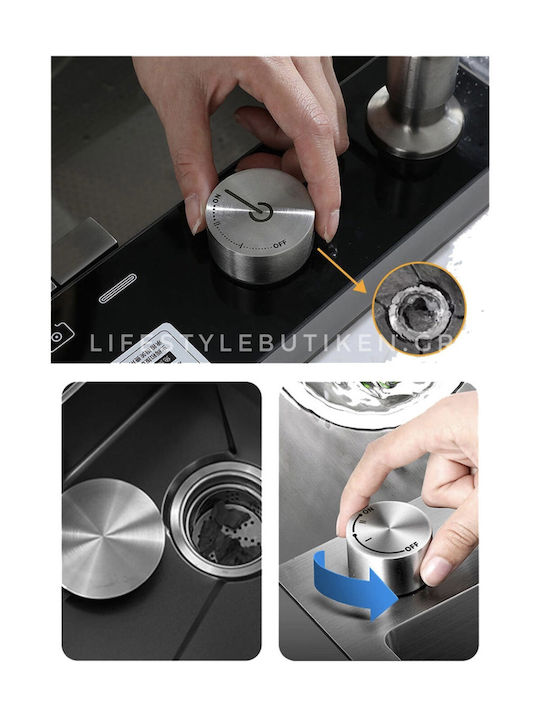 Naron Επικαθήμενος Νεροχύτης Inox Brushed με Μπαταρία Μ75xΠ46cm Γκρι