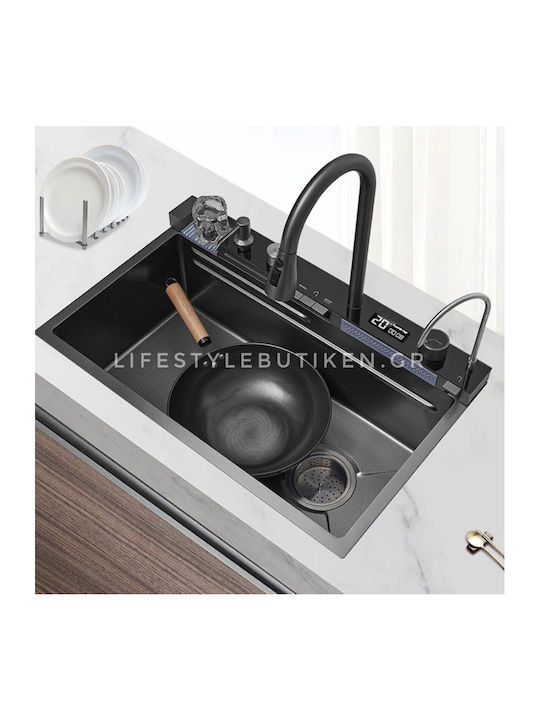 Naron Επικαθήμενος Νεροχύτης Inox Brushed με Μπαταρία Μ75xΠ46cm Γκρι