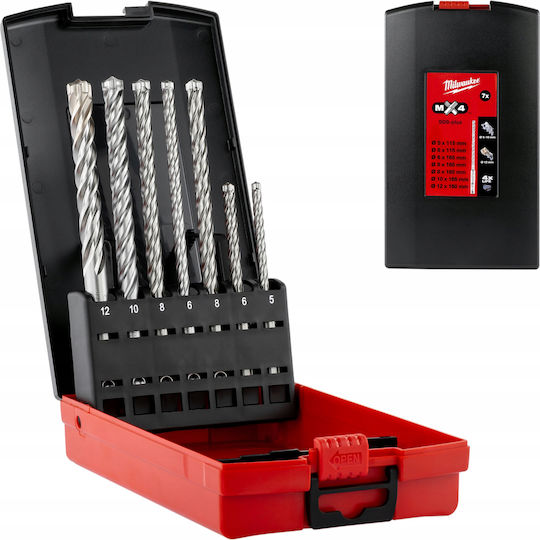 Milwaukee Set 7 Burghie cu Diamant cu Patru Tăișuri Carbură cu Tija SDS Plus pentru Materiale de construcție