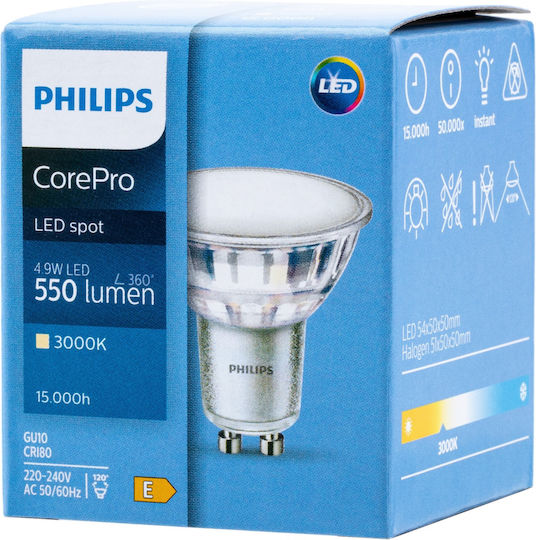Philips Corepro Λάμπα LED 4.9W για Ντουί GU10 και Σχήμα MR16 Θερμό Λευκό 550lm