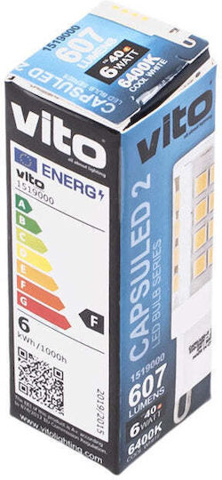 Vito Λάμπα LED 6W για Ντουί G9 Ψυχρό Λευκό 607lm