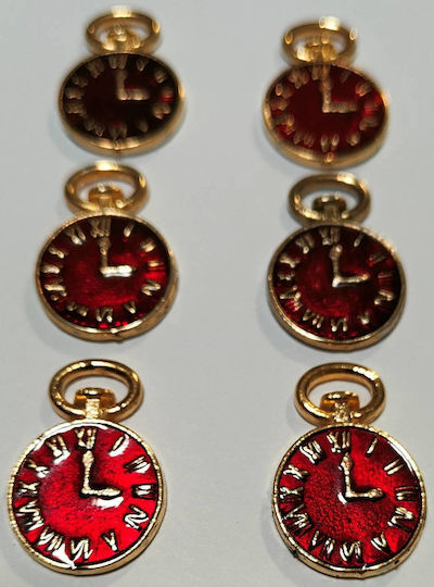 Set of 6 Small Metal Clocks – Bordeaux Gold-Plated Numbers & Gold Back 3cm Gold/Red-978