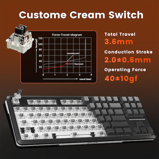 Redragon K734SP-RGB-PRO Ασύρματο Gaming Μηχανικό Πληκτρολόγιο 75% με RGB φωτισμό (Αγγλικό US)