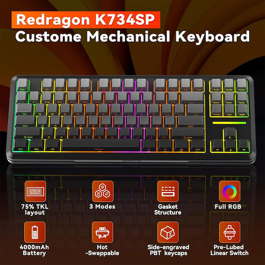 Redragon K734SP-RGB-PRO Ασύρματο Gaming Μηχανικό Πληκτρολόγιο 75% με RGB φωτισμό (Αγγλικό US)