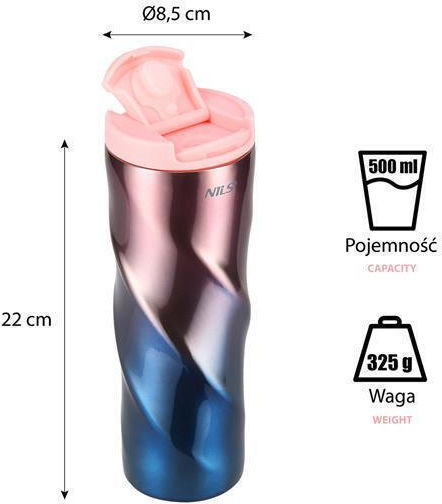Nils Ποτήρι Θερμός Ανοξείδωτο 500ml Ροζ με Λαβή