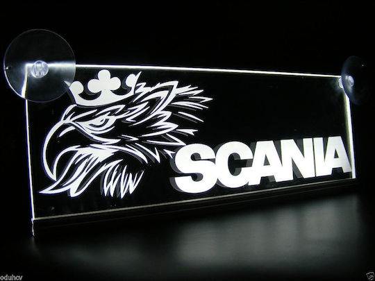 Decorative Laser Engraved Red Led 24v Cabin Sign Scania 250mm90mm6mm Cable 15m Plug Lighter Socket