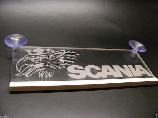 Decorative Laser Engraved Red Led 24v Cabin Sign Scania 250mm90mm6mm Cable 15m Plug Lighter Socket