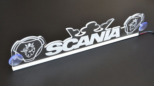 3D Decorative Cabin Sign Red Led 12v24v Scania 500mm 110mm Cable 15m Plug Lighter Socket