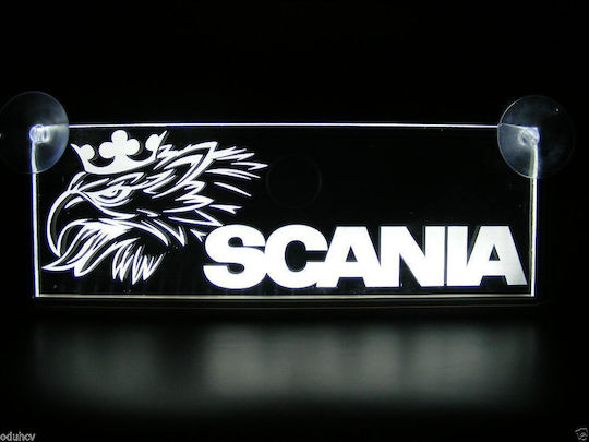 Decorative Laser Engraved Cabin Sign Blue Led 24v Scania 250mm90mm6mm Cable 15m Plug Lighter Socket