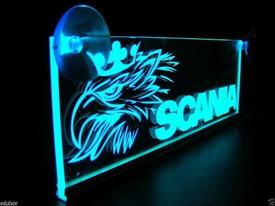Decorative Laser Engraved Cabin Sign Blue Led 24v Scania 250mm90mm6mm Cable 15m Plug Lighter Socket