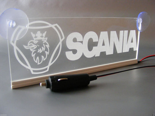 Decorative Laser Engraved Red Led 24v Cabin Sign Scania 250mm90mm6mm Cable 15m Plug Lighter Socket