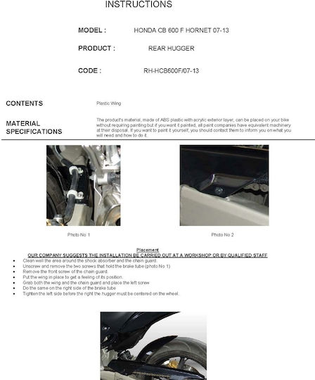 C-Racer Back Motorcycle Rear Wheel Fender for Honda Hornet 600 Black 1pcs