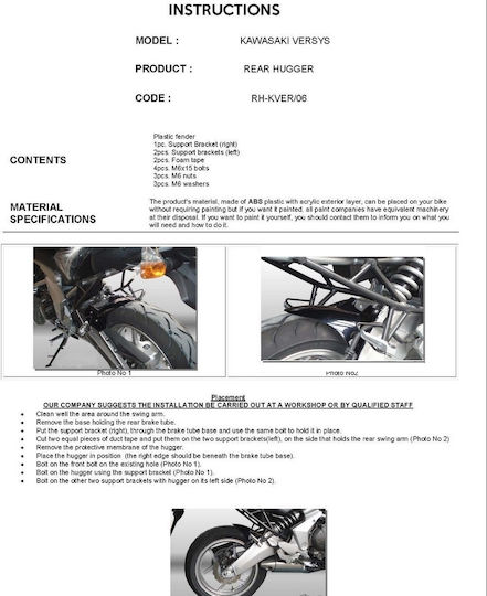 C-Racer Back Motorcycle Rear Wheel Fender for Kawasaki Versys 650 Black 1pcs