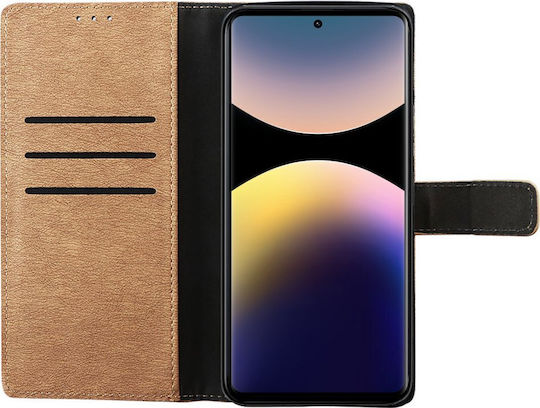 Volte-Tel Книга Изкуствена кожа / Силикон Златист (Redmi Note 14 Pro)