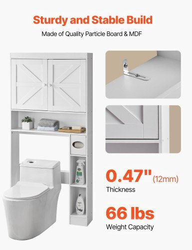 Vevor Floor Bathroom Shelf Wooden White