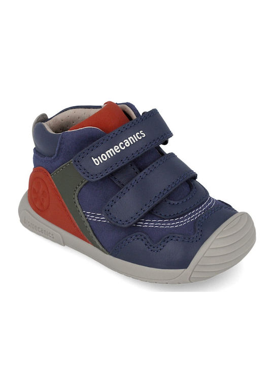 Ocean Anatomical Leather Kids Boots with Velcro Blue
