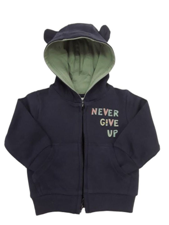 Kids Sweatshirt Cardigan with Hood Dark Blue Never Give Up