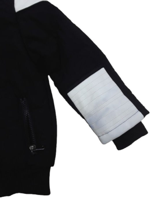 Waterproof Kids Casual Short Coat with Hood Black White