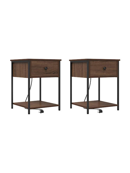 vidaXL Bedside Tables Metal with Glass Surface Brown Walnut 2 Pieces 42x41x56cm