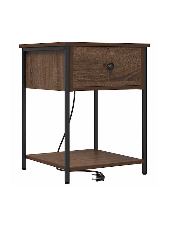 vidaXL Bedside Tables Metal with Glass Surface Brown Walnut 2 Pieces 42x41x56cm