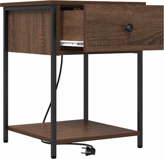 vidaXL Bedside Tables Metal with Glass Surface Brown Walnut 2 Pieces 42x41x56cm