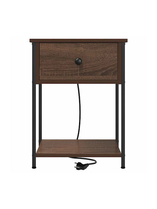 vidaXL Bedside Tables Metal with Glass Surface Brown Walnut 2 Pieces 42x41x56cm
