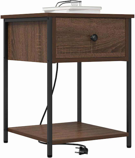 vidaXL Bedside Tables Metal with Glass Surface Brown Walnut 2 Pieces 42x41x56cm