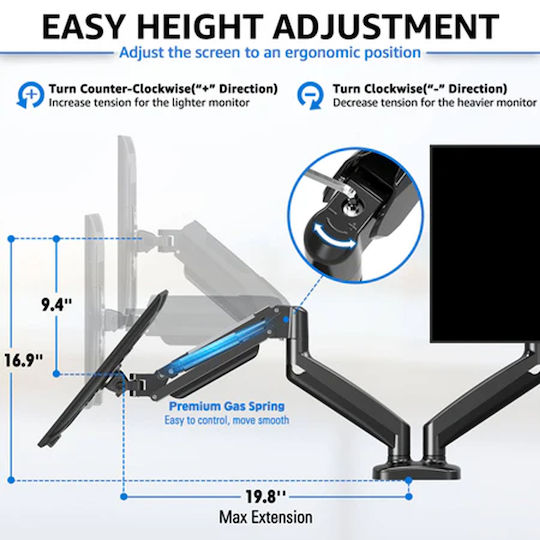 Redragon Monitor Mount Stand Стойка за 2 Монитори до 32" с Рамо Черна